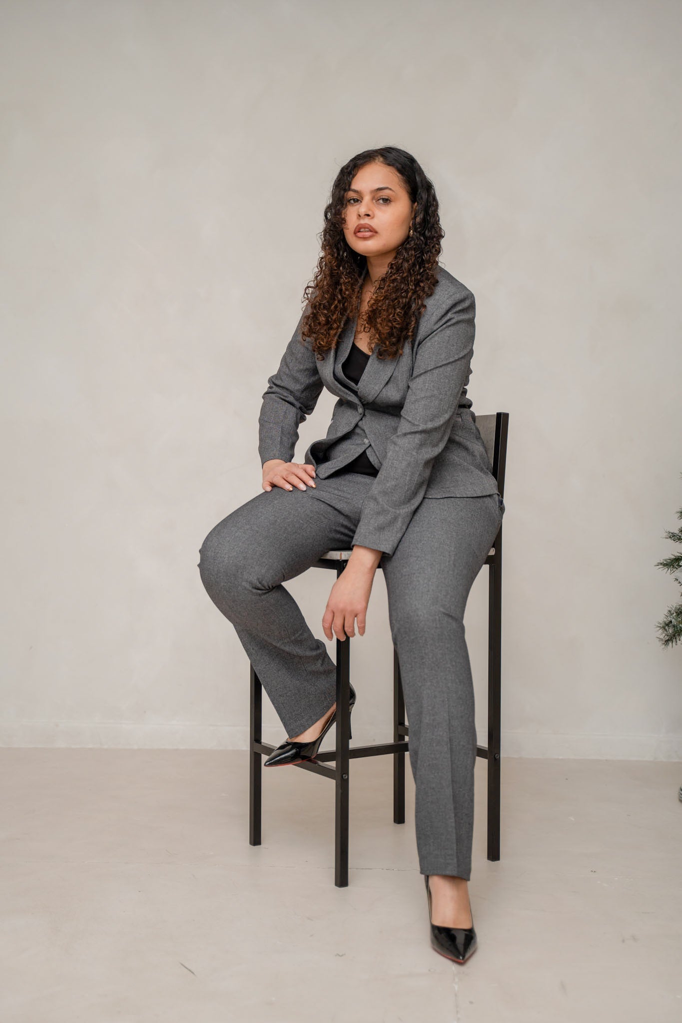 The slate grey 3-piece power pantsuit