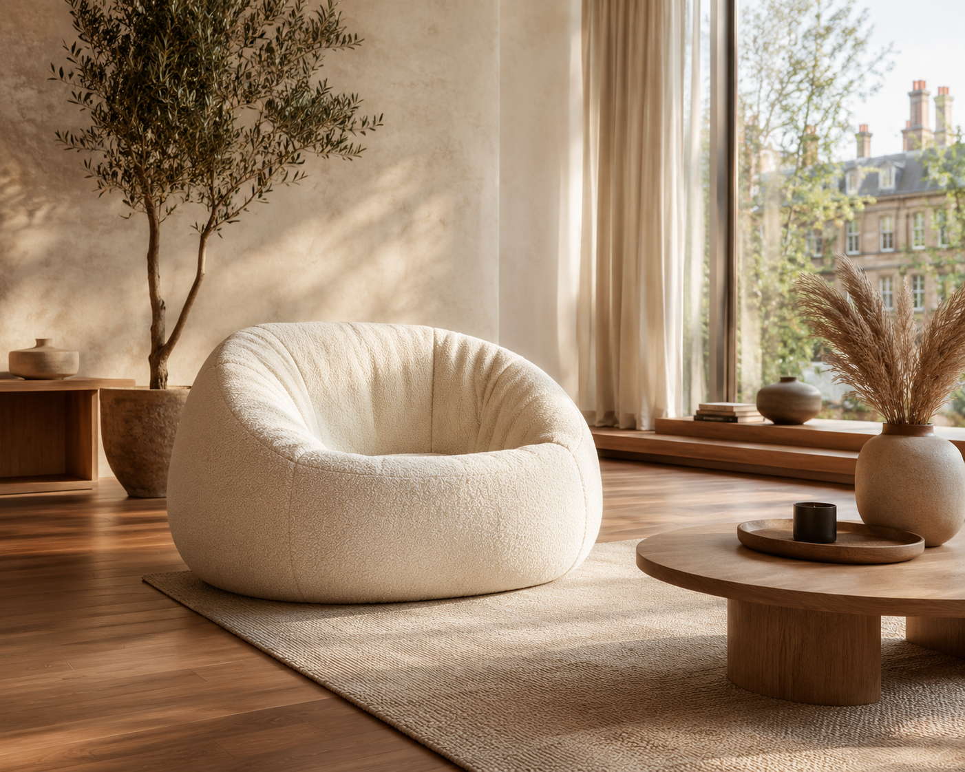 Luxury Bouclé Bean Bag Sofa | Japandi Lounge Chair UK