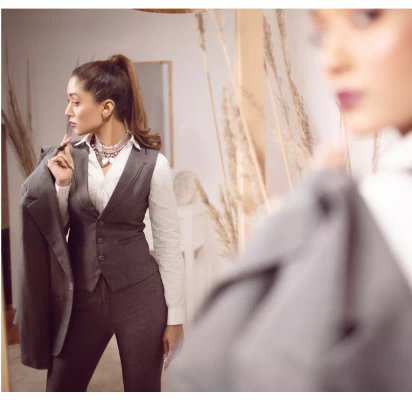 The slate grey 3-piece power pantsuit