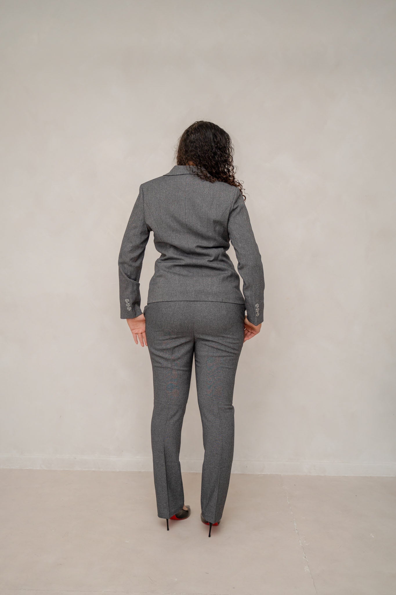 The slate grey 3-piece power pantsuit