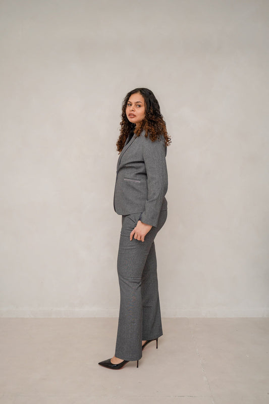 The slate grey 3-piece power pantsuit