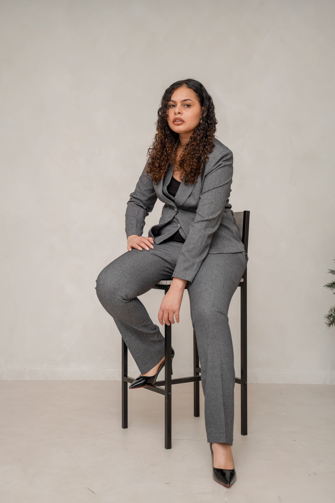 The slate grey 3-piece power pantsuit